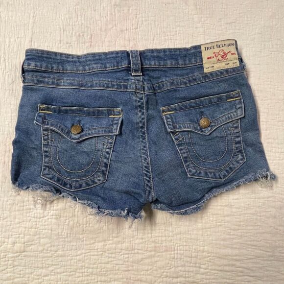 Vintage Y2K True Religion Joey Low Rise Cut Off Denim Shorts, Size 32- Size 14 - Picture 2 of 13